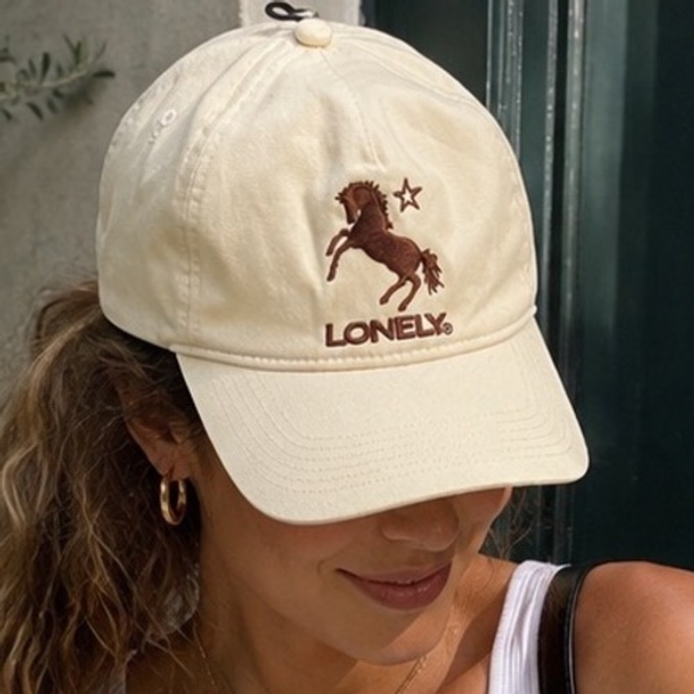 Lonely Ghost Rearing Horse Logo Snapback Hat Cream Tan One Size Streetwear Cap
